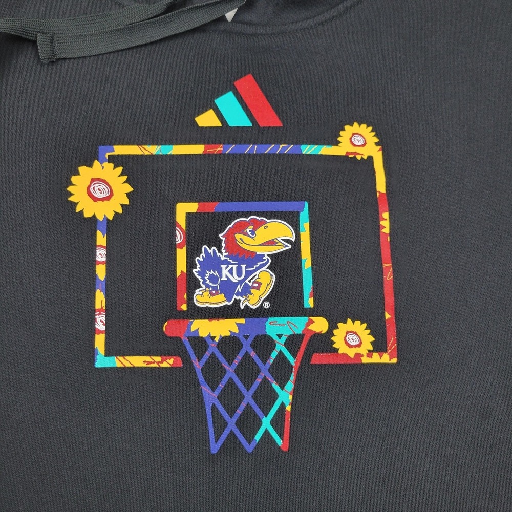 Kansas Jayhawks Hoodie Mens Small NCAA Basketball Adidas Sunflower KU Jayhawk